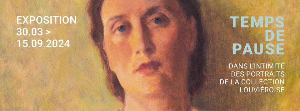 photo d'une peinture d'une tète de femme aux cheveux bruns, fond ocre