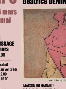 affiche rose avec le dessin de la silhouette d'un buste de femme nue de profil