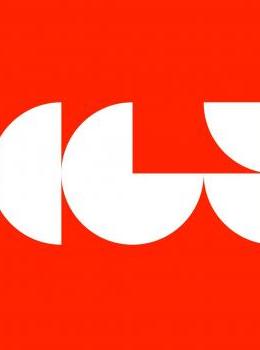 Logo du centre de la gravure et de l'image imprimée de La Louvière. Grand carré rouge vif plein. Au milieu en lettres toutes arrondies et grasses et blanches le C, le G et ?