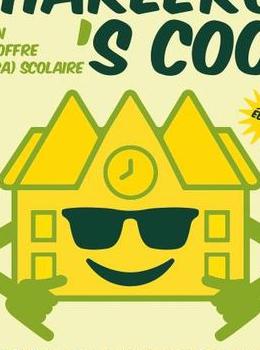 dessin d'une petite maison école jaune avec des lunettes noires et des mains vertes