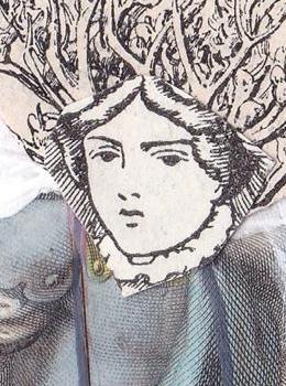 dessin d'une femme avec un masque en papier sur une pique cheveux dressés