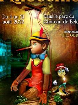 Affiche annonçant le spectacle de Pinocchio à Beloeil. Tons sombres